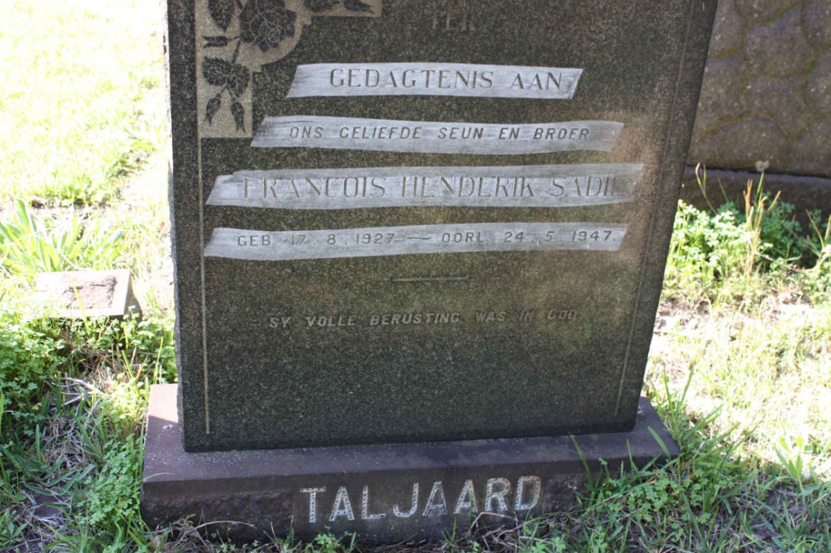 TALJAARD Francois Henderik Sadie 1927-1947