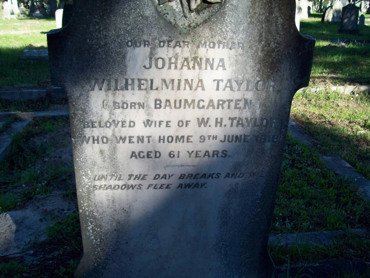 TAYLOR Johanna Wilhelmina nee BAUMGARTEN -1918