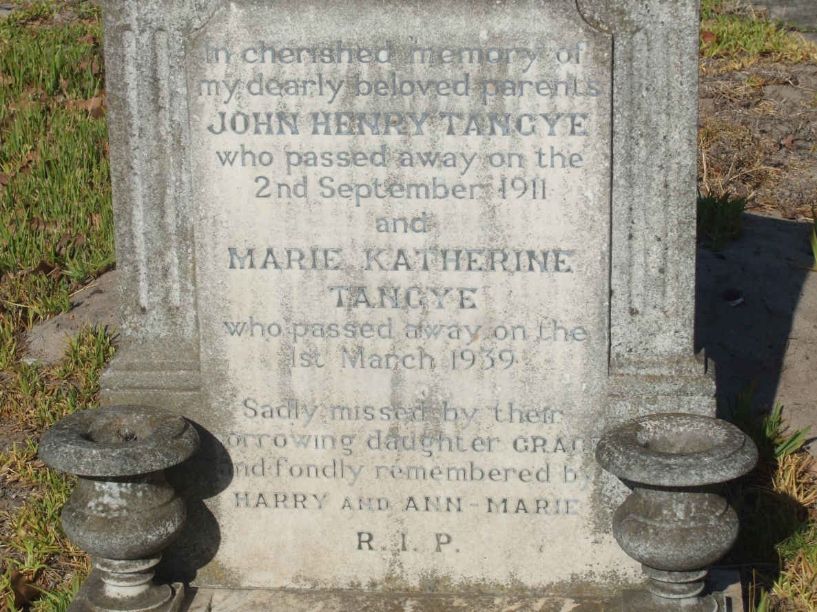 TANGYE John Henry -1911 &amp; Marie Katherine  -1939