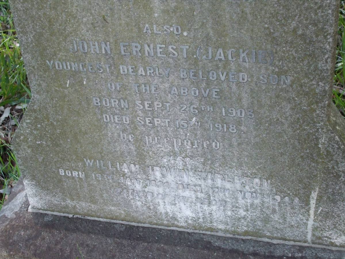 TARLETON William Irwin 1874-1948 :: TARLETON Gwendoline Violet -1914 :: TARLETON Jack Ernest 1903-1918