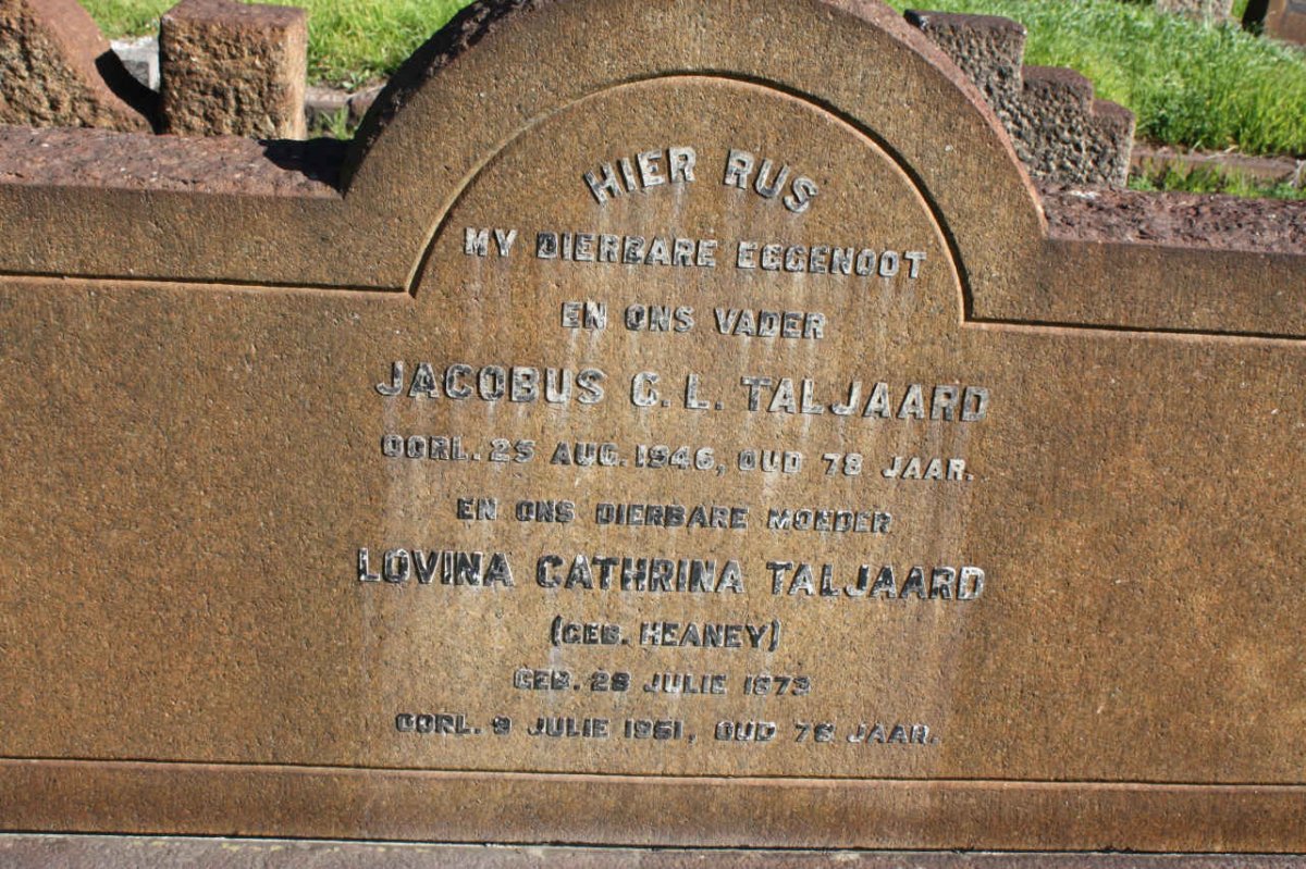 TALJAARD Jacobus C.L. -1946 &amp; Lovina Cathrina HEANEY -1951