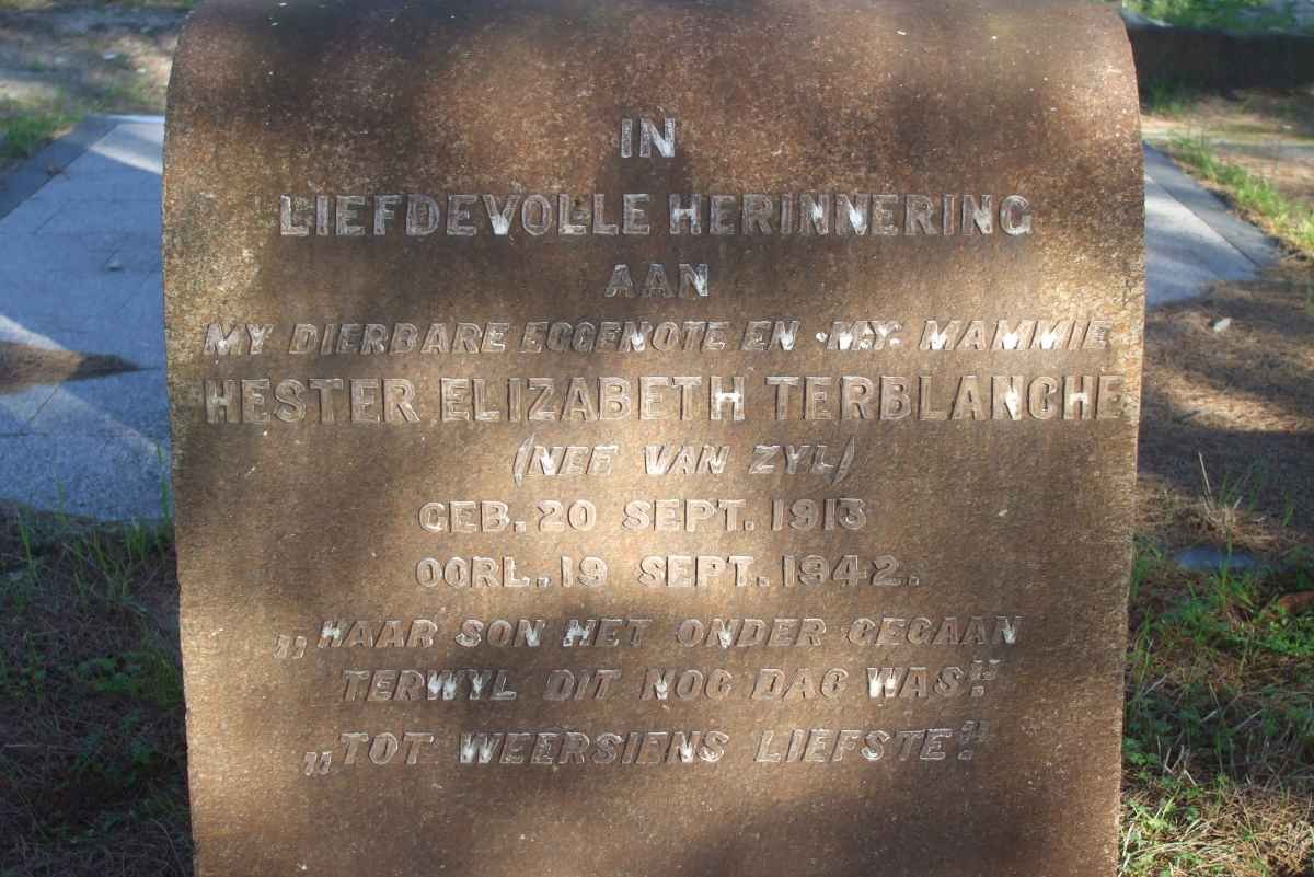 TERBLANCHE Hester Elizabeth nee van ZYL 1913-1942