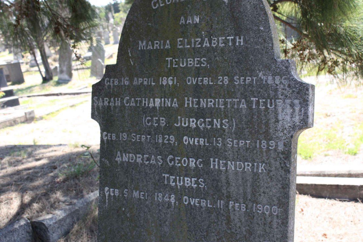 TEUBES Maria Elizabeth 1861-1886 :: TEUBES Sarah Catharina Hendrietta nee JURGENS 1829-1899
