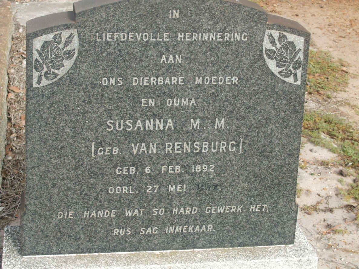 TONDER Susanna Magdalena Margaretha, van nee VAN RENSBURG 1892-1962