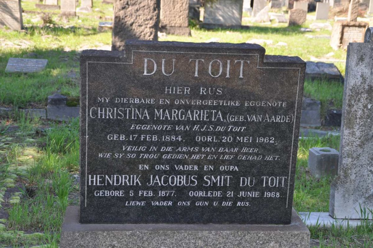 TOIT Hendrik Jacobus Smit, du 1877-1968 &amp; Christina Margarieta VAN AARDE 1884-1962