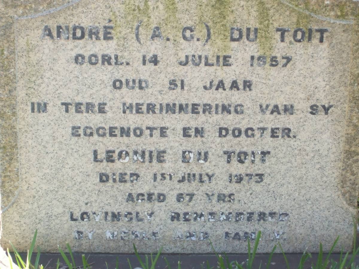 TOIT A.G., du -1957 &amp; Leonie -1973
