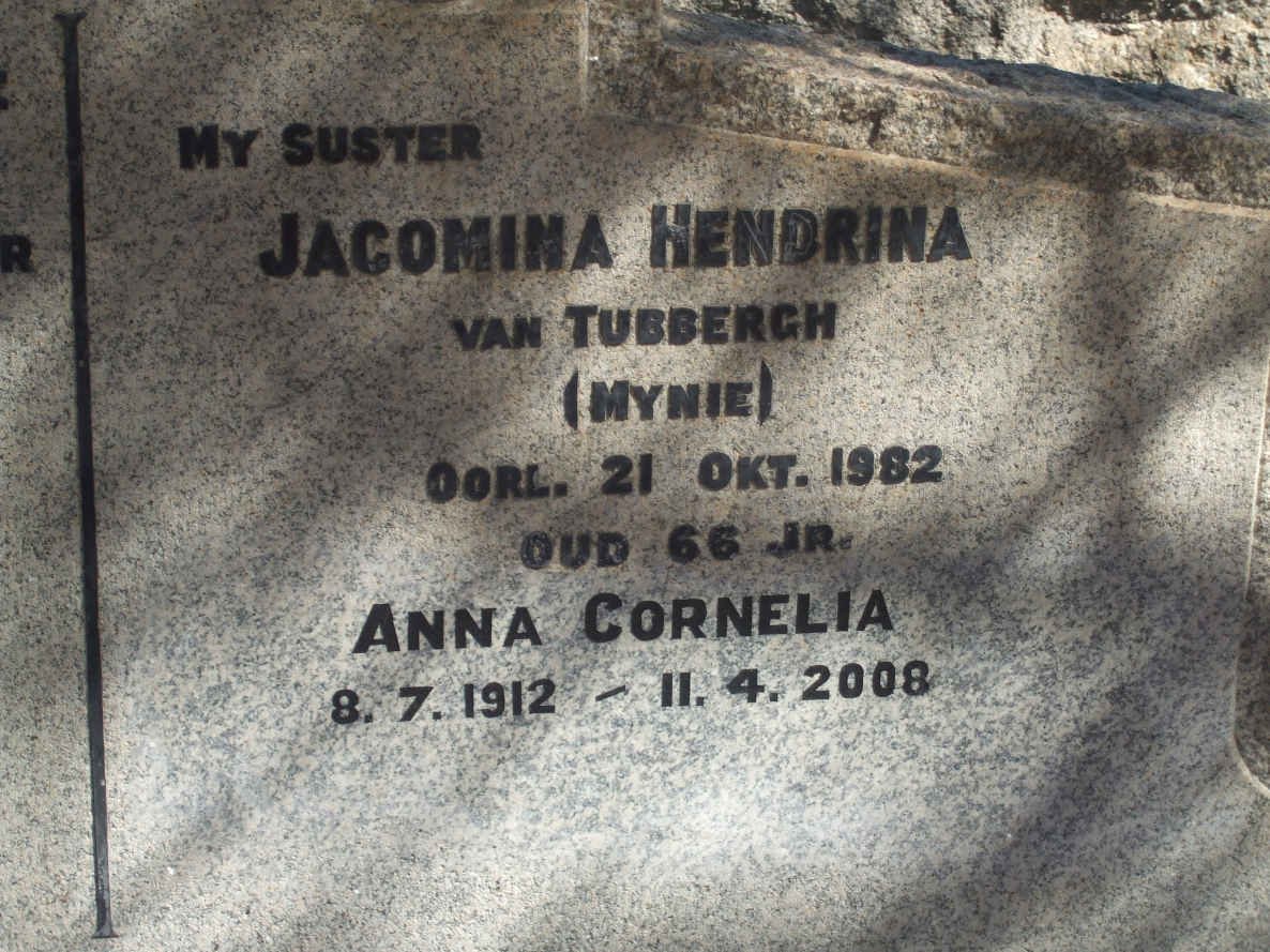 TUBBERGH Jacomina Hendrina, van  -1982 :: VAN TUBBERGH Anna Cornelia 1912-2008