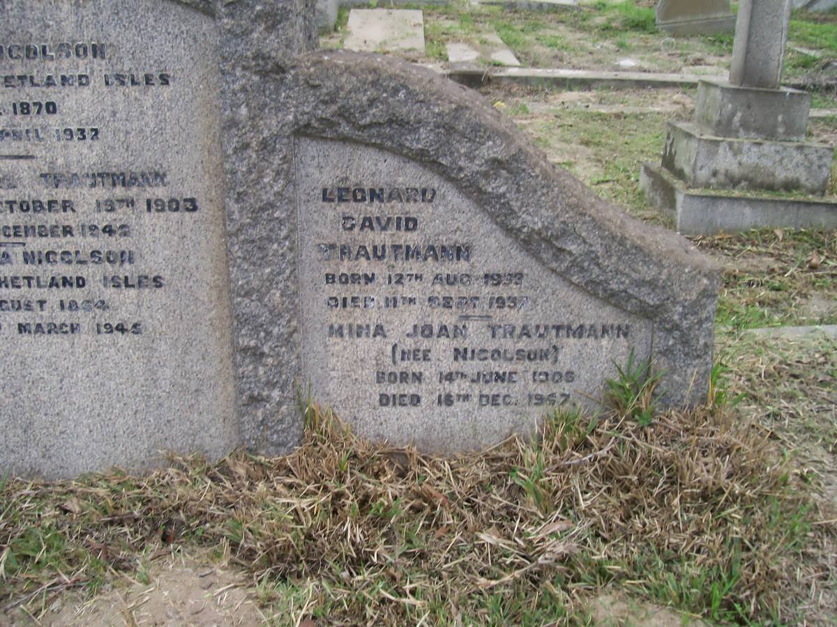 TRAUTMANN Leonard David 1933-1937 :: TRAUTMANN Mina Joan nee NICHOLSON 1906-1967