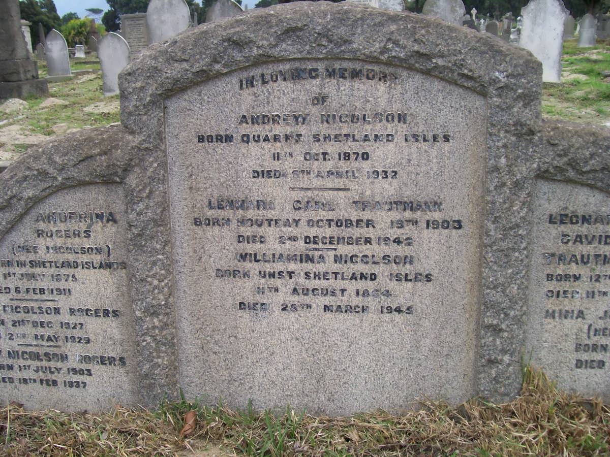NICOLSON Andrew 1970-1937 :: TRAUTMANN Leonard Carl 1903-1942 :: NICOLSON Williamina 1863-1945