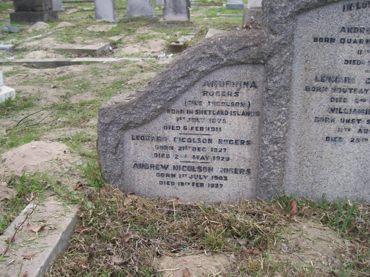 ROGERS Anderina nee NICOLSON 1875-1911 :: ROGERS Leonard Nicolson 1927-1929 :: ROGERS Andrew Nicolson  1903-1937