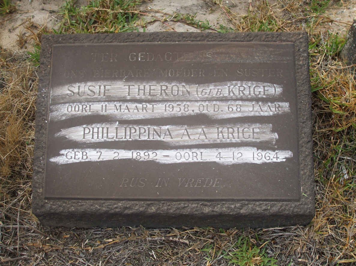 THERON Susie nee KRIGE -1958 :: KRIGE Phillippina A.A. 1892-1964