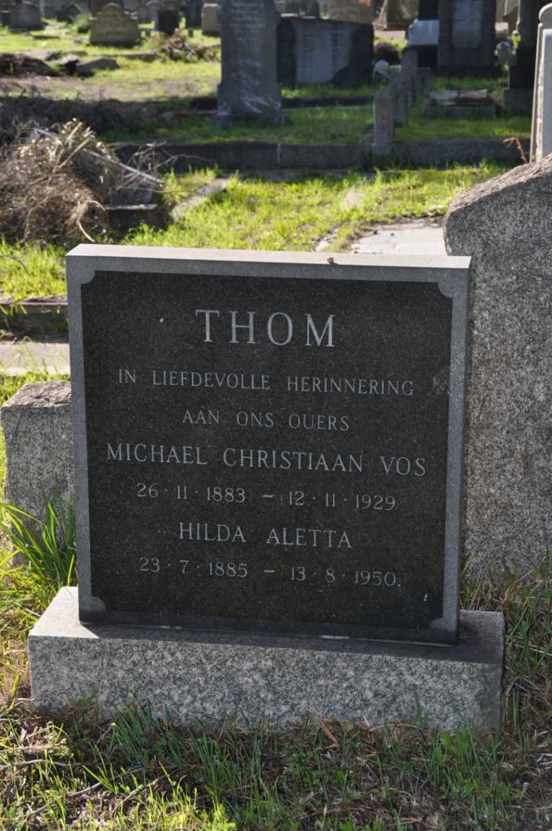 THOM Michael Christiaan Vos 1883-1929 &amp; Hilda Aletta 1885-1950