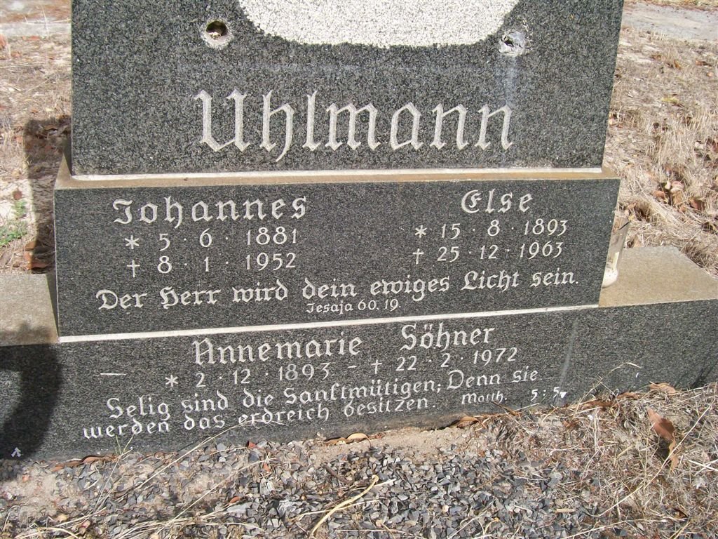 UHLMANN Johannes 1881-1952 &amp; Else 1893-1963 :: SOHNER Annemarie 1893-1972