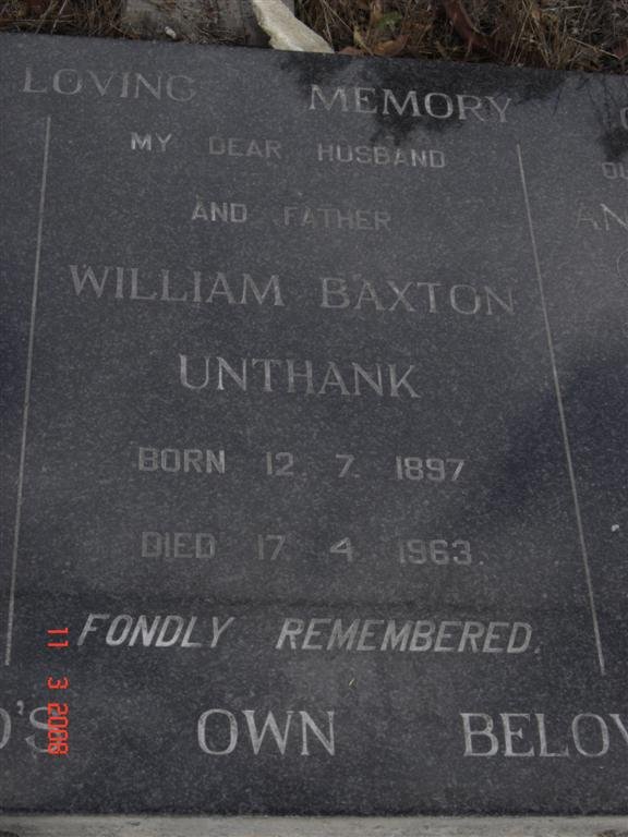UNTHANK William Baxton 1897-1963