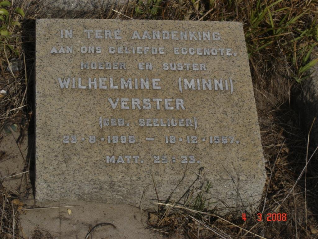 VERSTER Wilhelmine nee SEELIGER 1898-1967