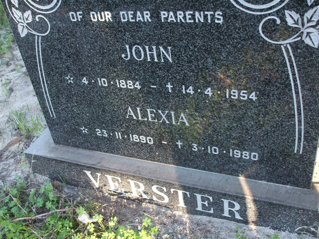 VERSTER John 1884-1954 &amp; Alexia 1890-1980