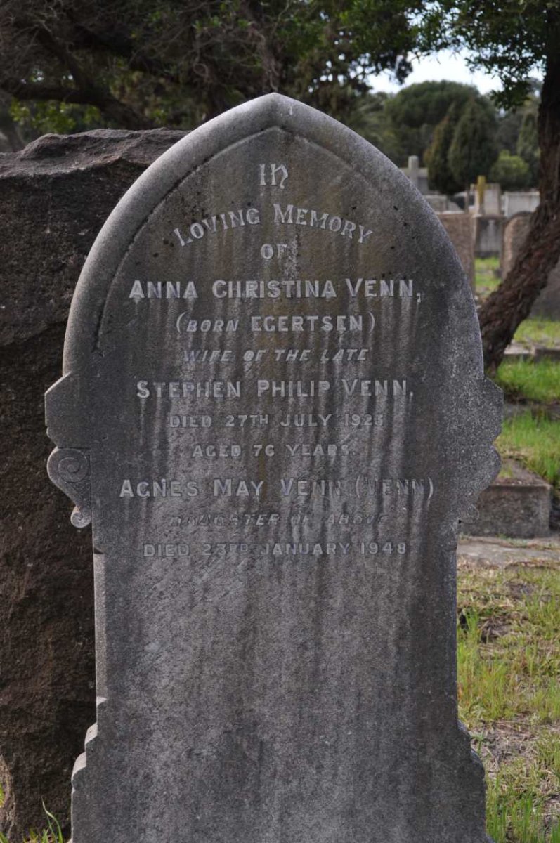 VENN Anna Christina nee EGERTSEN -1923 :: VENN Agnes May nee VENN -1948