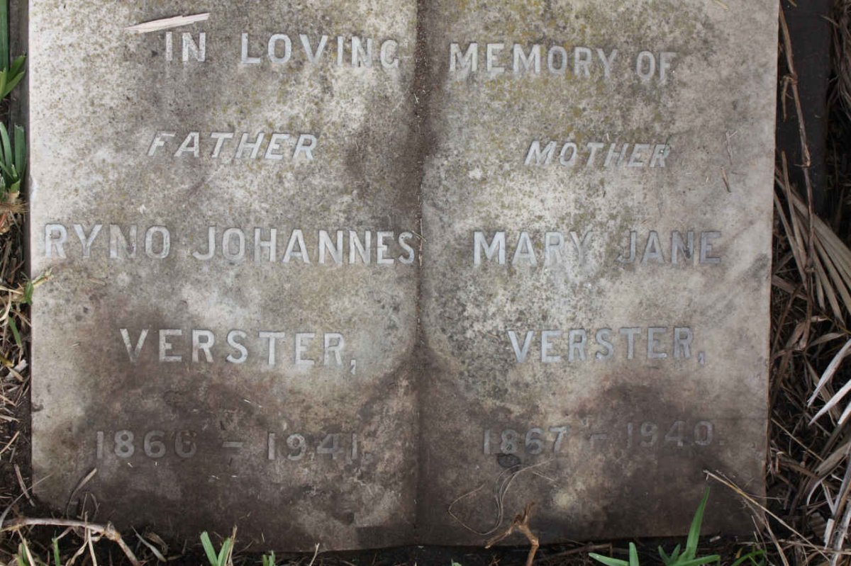 VERSTER Ryno Johannes 1860 &amp; 1941 &amp; May Jane 1857-1940