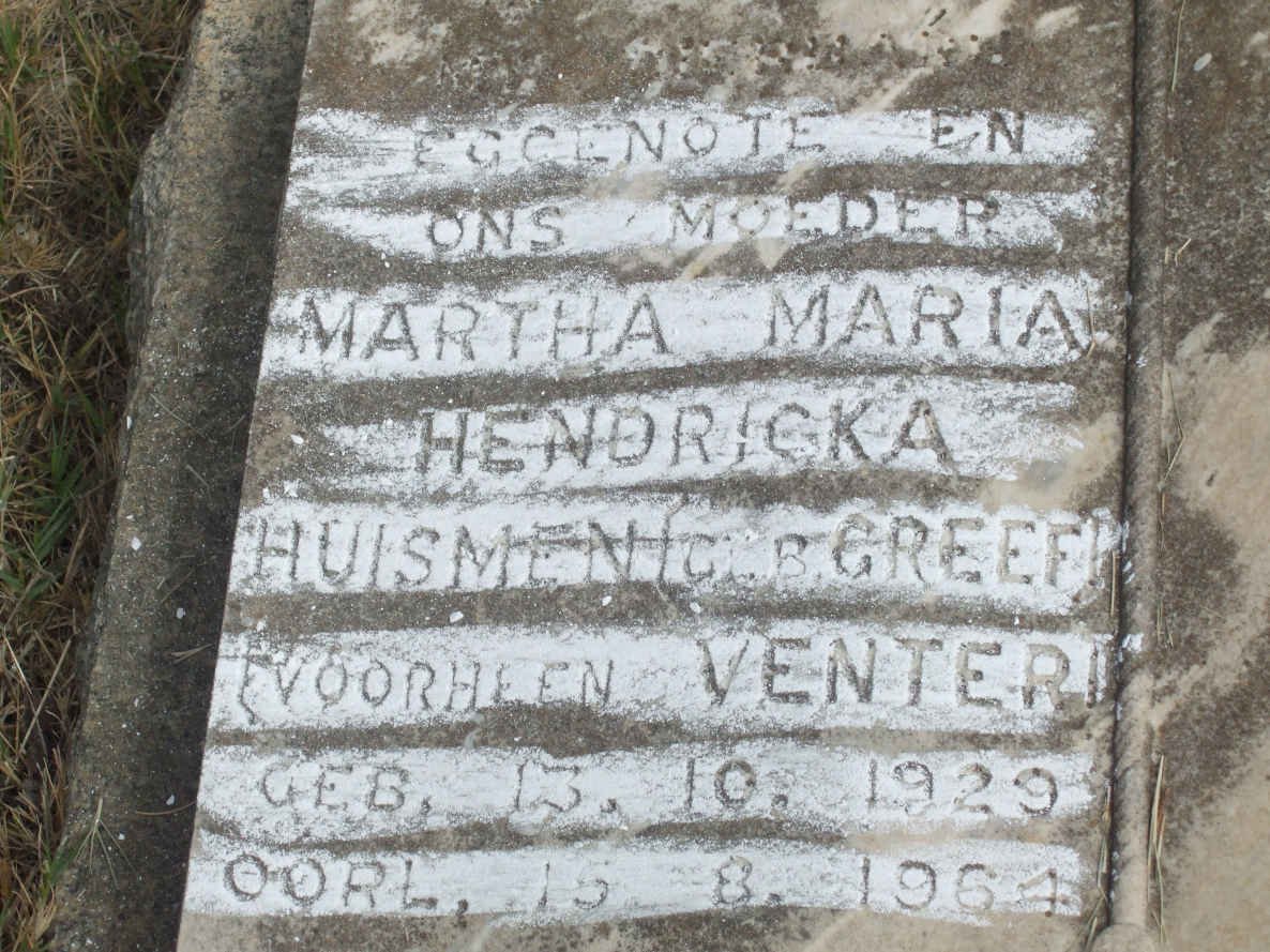 HUISMEN Martha Maria Henricka, previously VENTER, nee GREEF 1929-1964