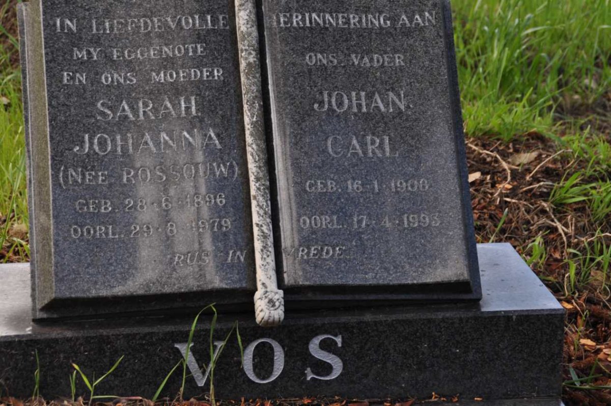 VOS Johan Carl 190?-1993 &amp; Sarah Johanna ROSSOUW 1896-1979