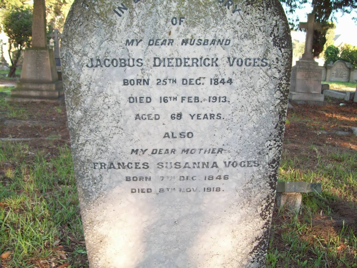 VOGES Jacobus Diederick 1844-1913 &amp; Frances Susanna 1846-1918