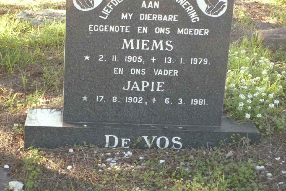 VOS Japie, de 1902-1981 &amp; Miems 1905-1979