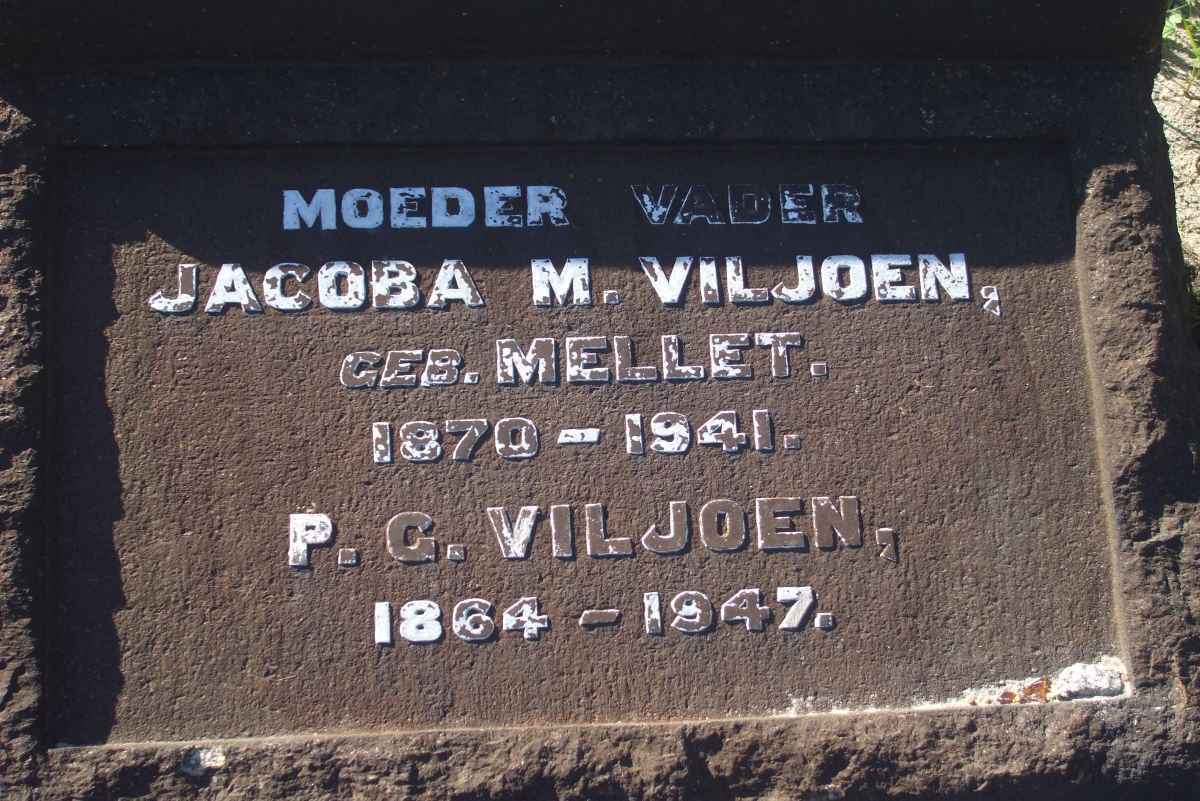 VILJOEN P.G. 1864-1947 &amp; Jacoba M. MELLET 1870-1941