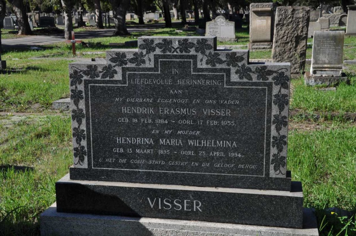 VISSER Hendrik Erasmus 1884-1955 &amp; Hendrina Maria Wilhelmina 1895-1944