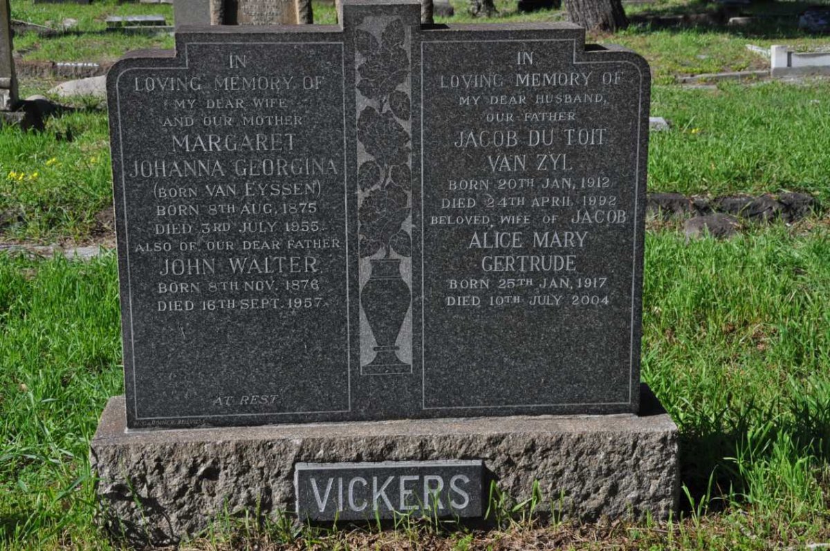 VICKERS John Walter 1876-1957 &amp; Margaret Johanna Georgina VAN EYSSEN 1875-1955