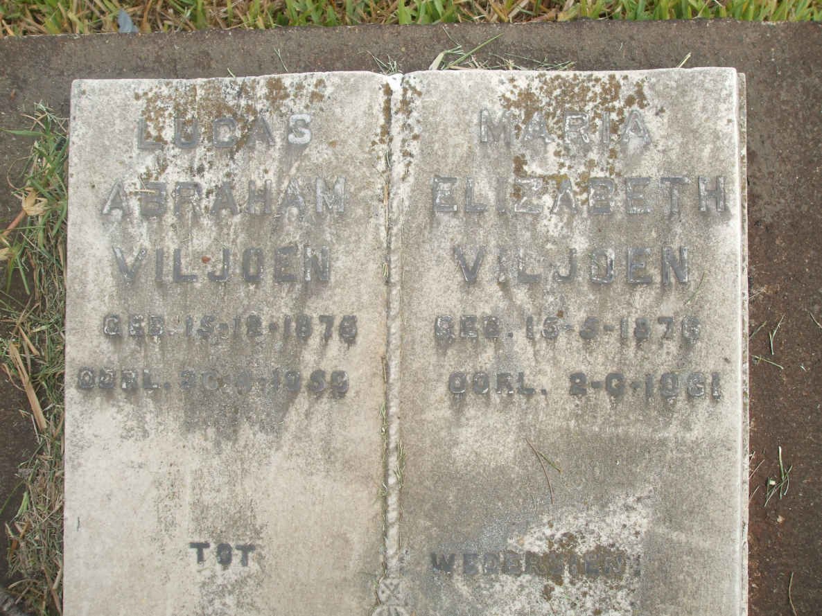 VILJOEN Lucas Abraham 1875-1955 &amp; Maria Elizabeth 1876-1961