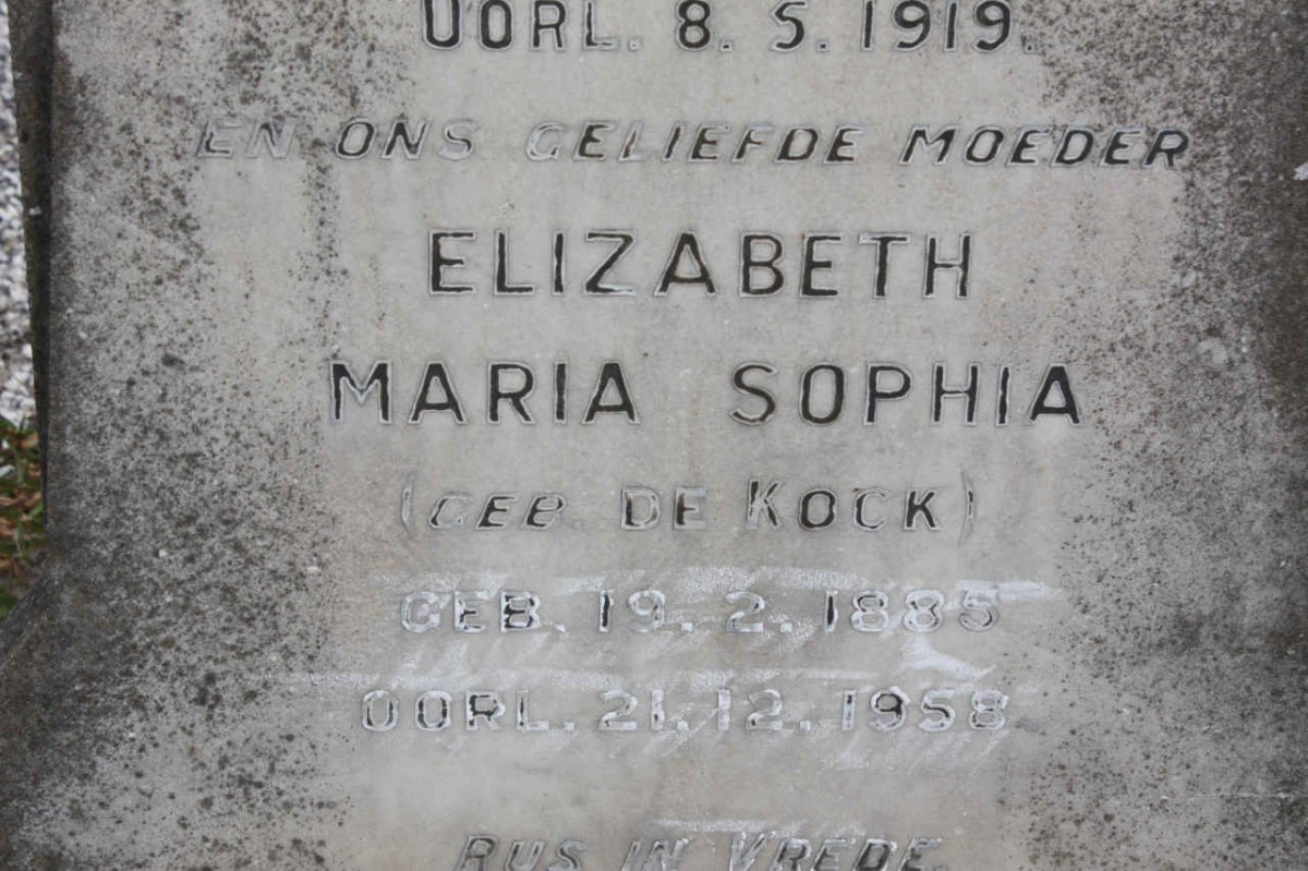 VISAGIE Elizabeth Maria Sophia nee DE KOCK 1885-1958