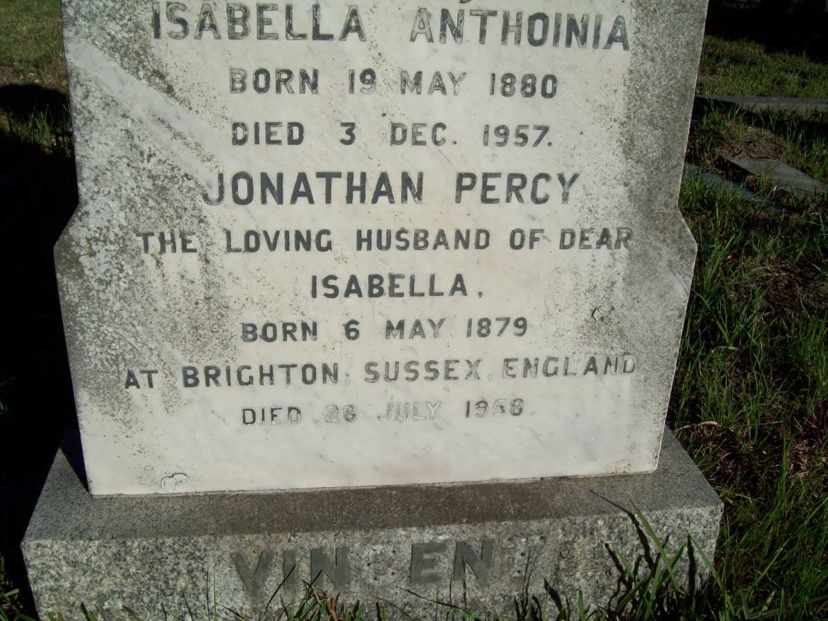 VINCENT Jonathan Percy 1879-1958 &amp; Isabella Anthoinia 1880-1957