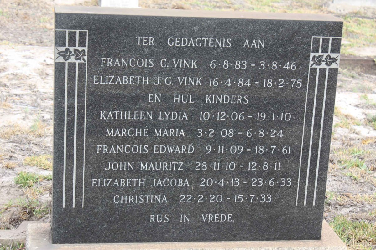 VINK Francois C. 1883-1946 &amp; Elizabeth J.G. 1884-1975