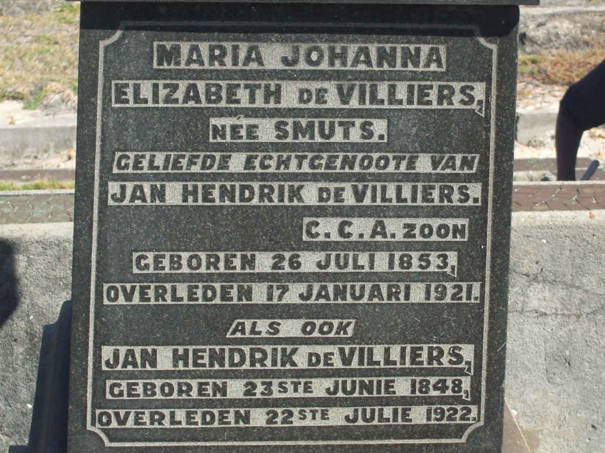 VILLIERS Jan Hendrik, de 1848-1922 &amp; Maria Johanna Elizabeth SMUTS 1853-1921