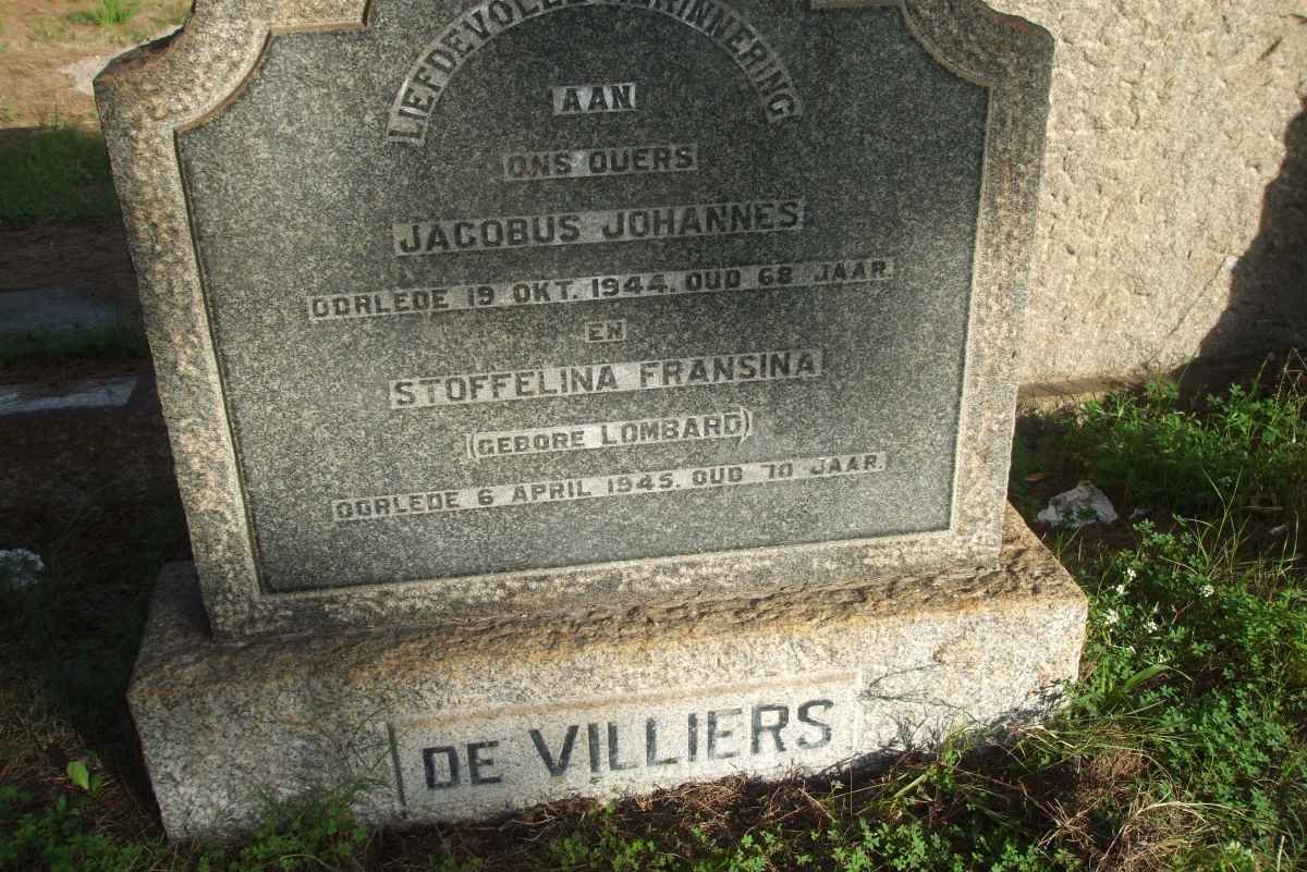 VILLIERS Jacobus Johannes, de -1944 &amp; Stoffelina Fransina LOMBARD -1945