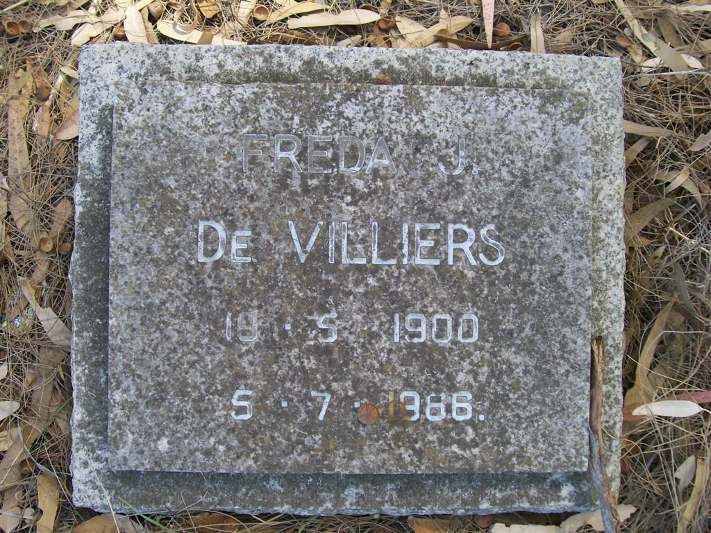 VILLIERS Freda J, de 1900-1986