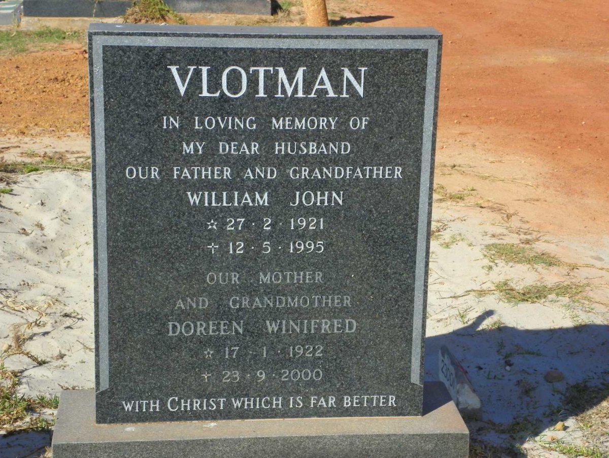 VLOTMAN William John 1921-1995 &amp; Doreen Winifred 1922-2000