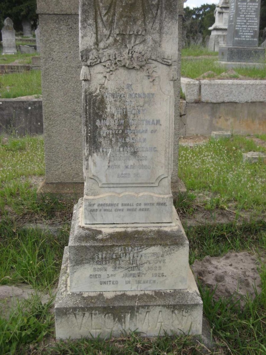 VLOTMAN Anthony Andrew -1906 &amp; Sophia Margaretha VOGELGEZANG 1829-1926