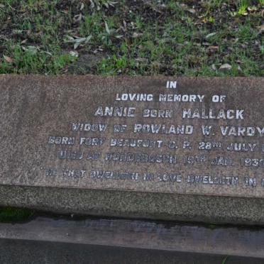 VARDY Annie nee HALLACK 1852-1930