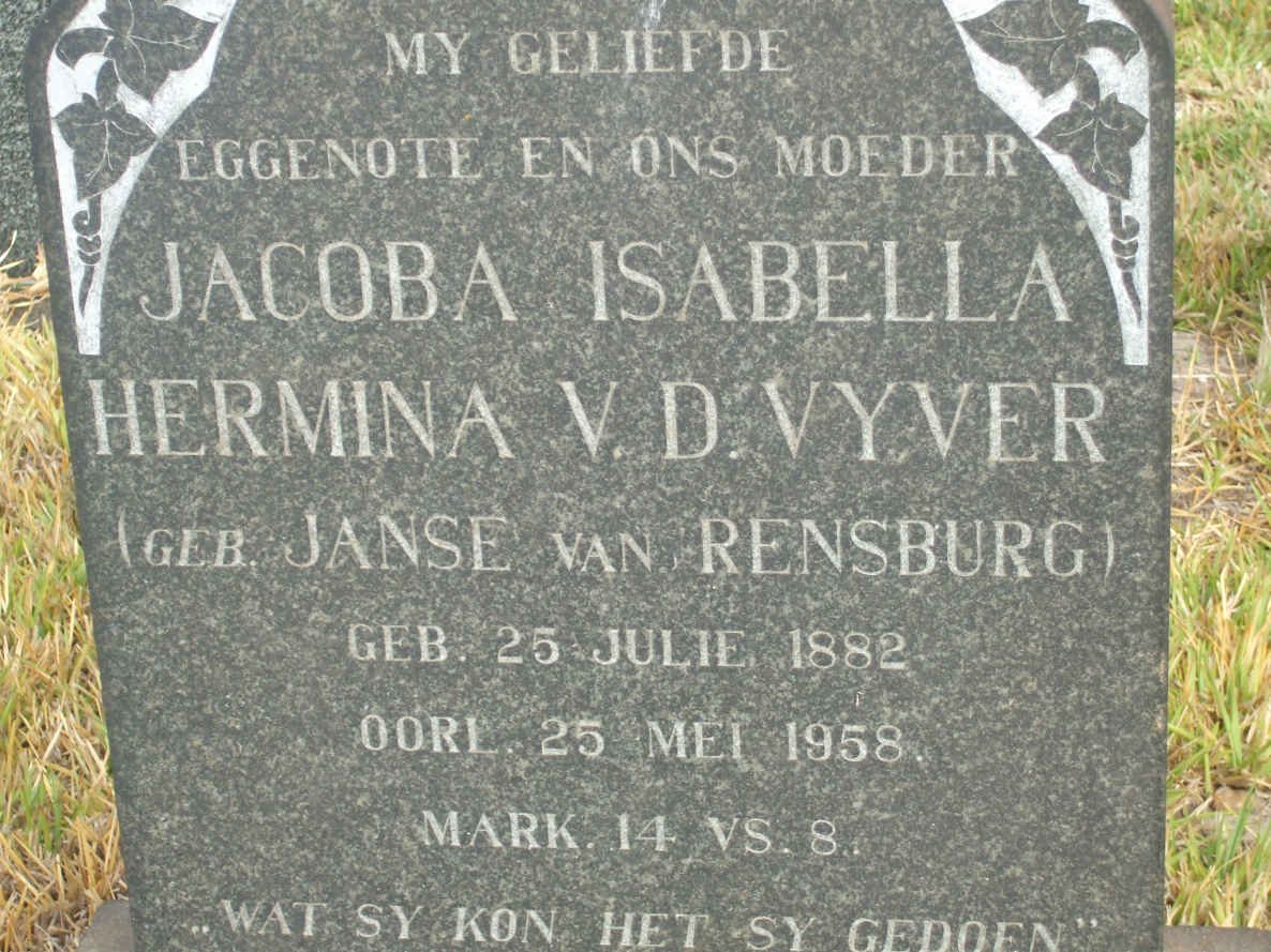 VYVER Jacoba Isabella Hermina, v.d. nee JANSE VAN RENSBURG 1882-1958
