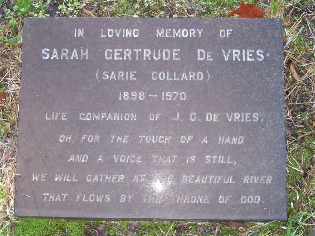 VRIES Sarah Gertrude, de nee COLLARD 1898-1970