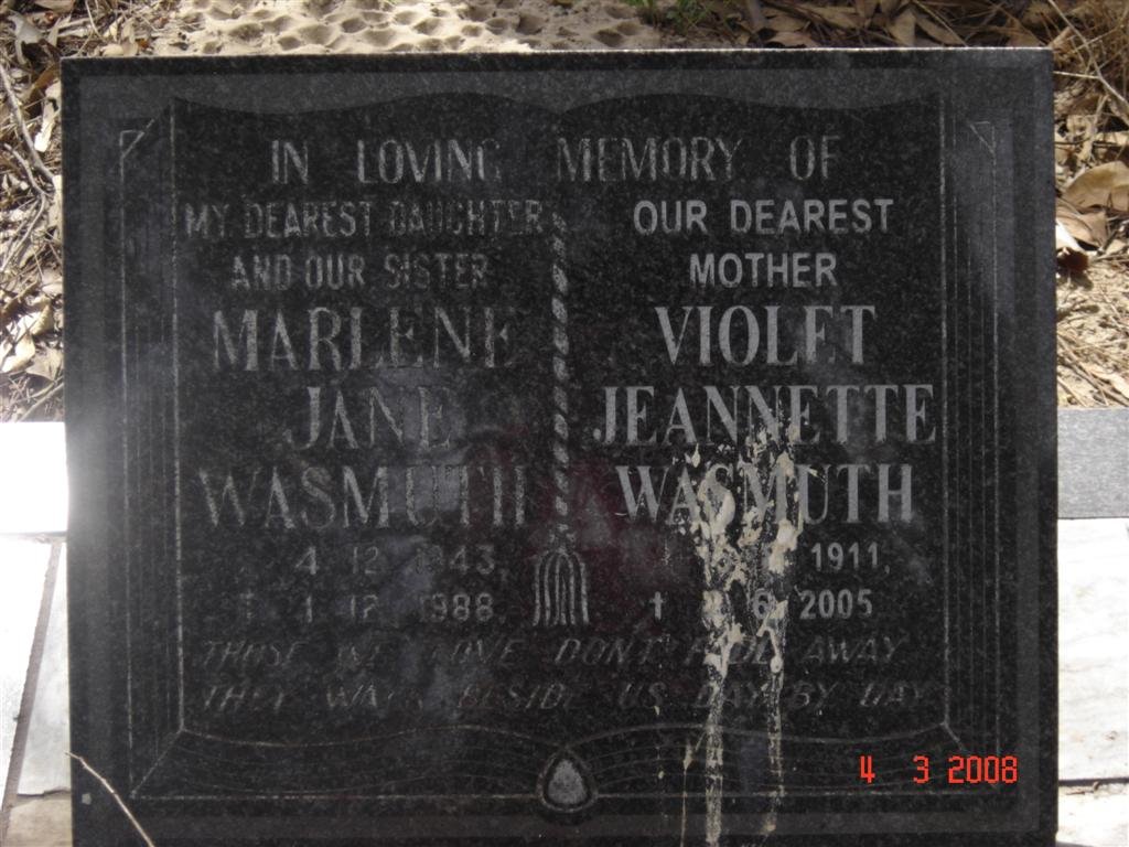 WASMUTH Marlene Jane 1943-1988 :: WASMUTH Violet Jeannette 1911-2005