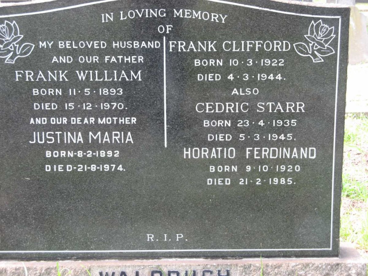 WALBRUCH Frank William 1893-1970 &amp; Justina Maria 1892-1974 :: WALBRUCH Frank Clifford 1922-1944