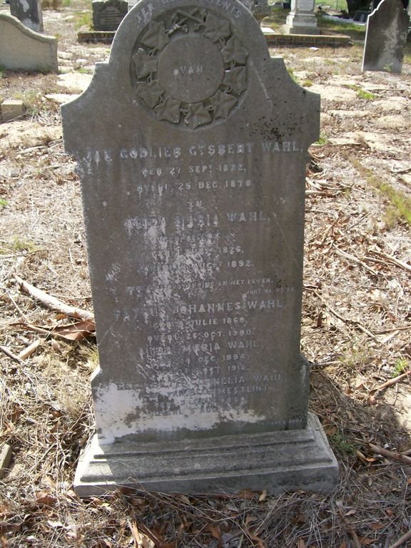 WAHL Jan Godlieb Gysbert 1822-1878 &amp; Alida Maria 1826-1892