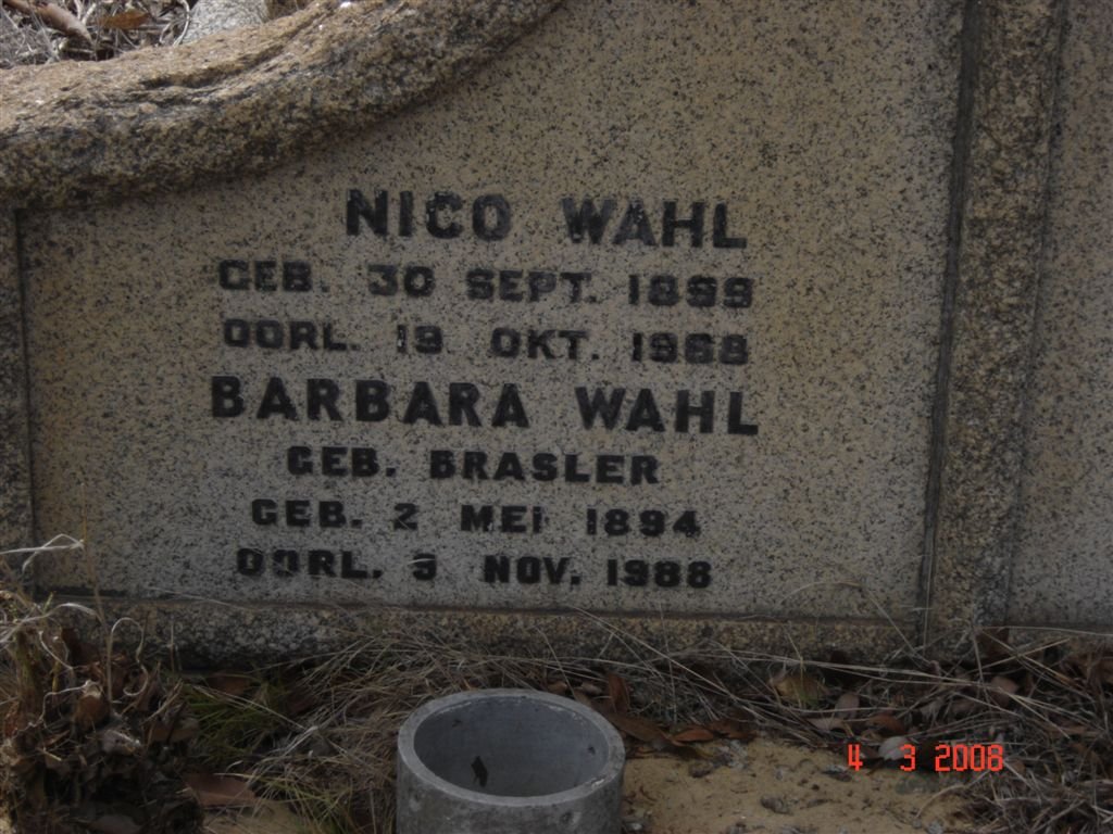 WAHL Nico 1899-1968 &amp; Barbara BRASLER 1894-1988