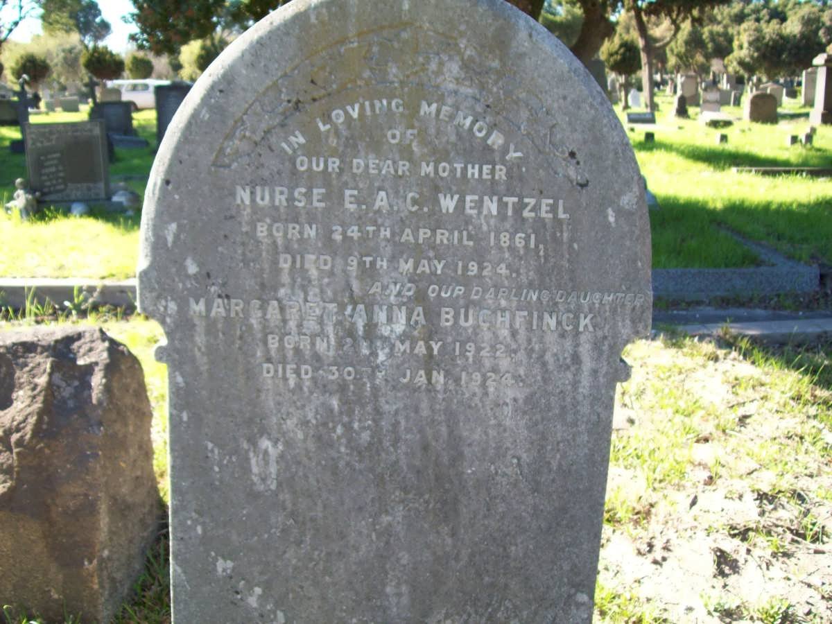 WENTZEL E.A.C 1861-1924 :: BUCHFINCK Margaret Anna 1922-1924