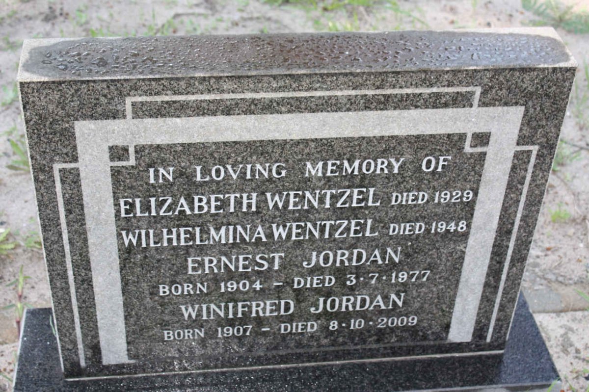WENTZEL Elizabeth -1929 :: WENTZEL Wilhelmina -1948 :: JORDAN Ernest 1904-1977 &amp; Winifred 1907-2009