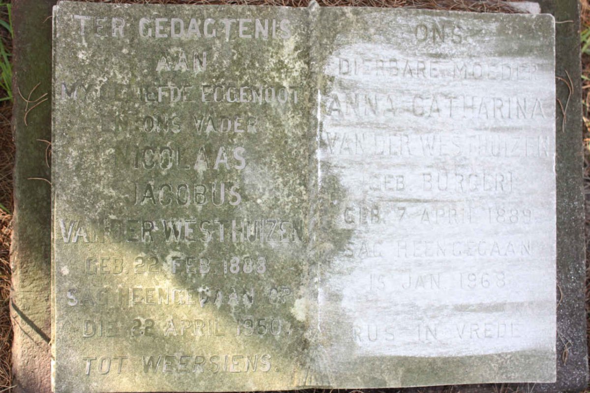 WESTHUIZEN Nicolaas Jacobus, van der 1888-1950 &amp; Anna Catharina BURGER 1889-1968