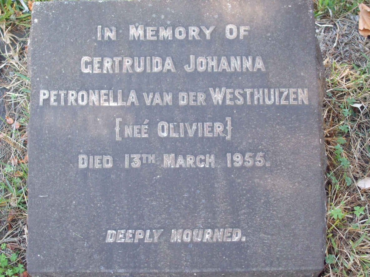 WESTHUIZEN Gertruida Johanna Petronella, van der nee OLIVIER -1955