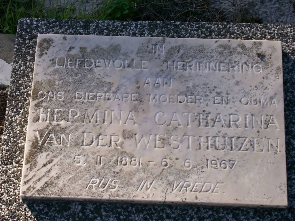 WESTHUIZEN Hermina Catharina, van der 1881-1967
